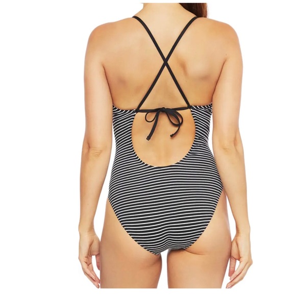 NWOT La Blanca Stripe Plunge One-Piece Swimsuit - Picture 3 of 4